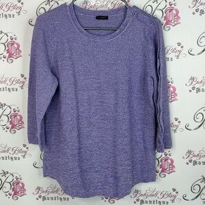 Talbots Lavender Knit Top with Shoulder Buttons heathered purple white fabric